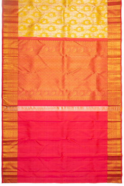 Kanchipuram Silk Jaal And Butta Yellow Saree