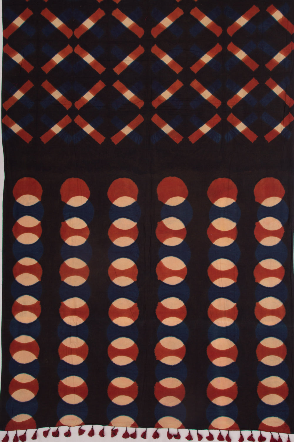 Chanderi Cotton Dabu Block Printed Black Saree