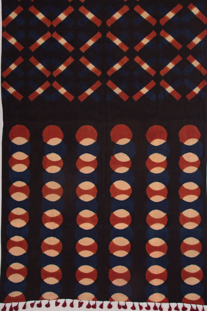 Chanderi Cotton Dabu Block Printed Black Saree