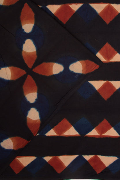 Chanderi Cotton Dabu Block Printed Black Saree