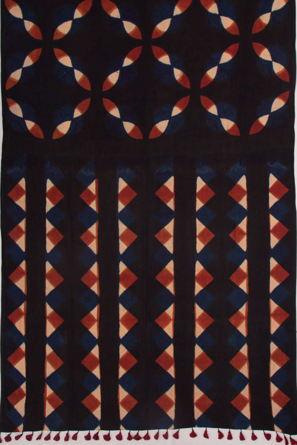 Chanderi Cotton Dabu Block Printed Black Saree