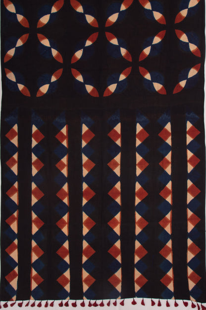 Chanderi Cotton Dabu Block Printed Black Saree