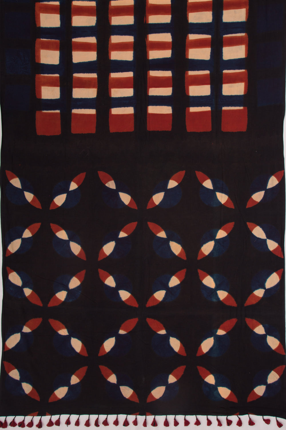 Chanderi Cotton Dabu Block Printed Black Saree