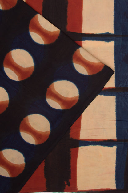 Chanderi Cotton Dabu Block Printed Black Saree