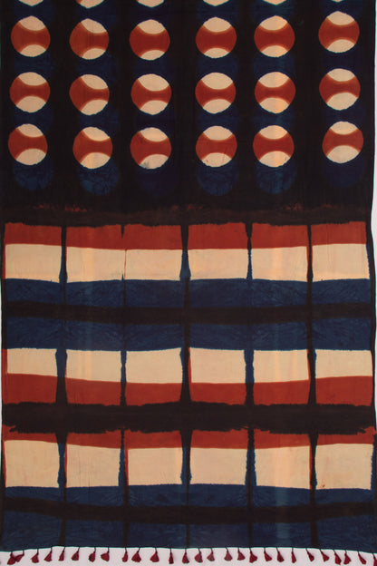 Chanderi Cotton Dabu Block Printed Black Saree