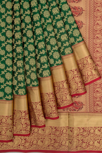 Coimbatore Soft Silk Jaal And Butta Dark Green Saree
