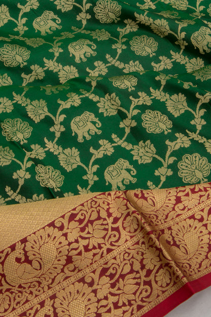 Coimbatore Soft Silk Jaal And Butta Dark Green Saree