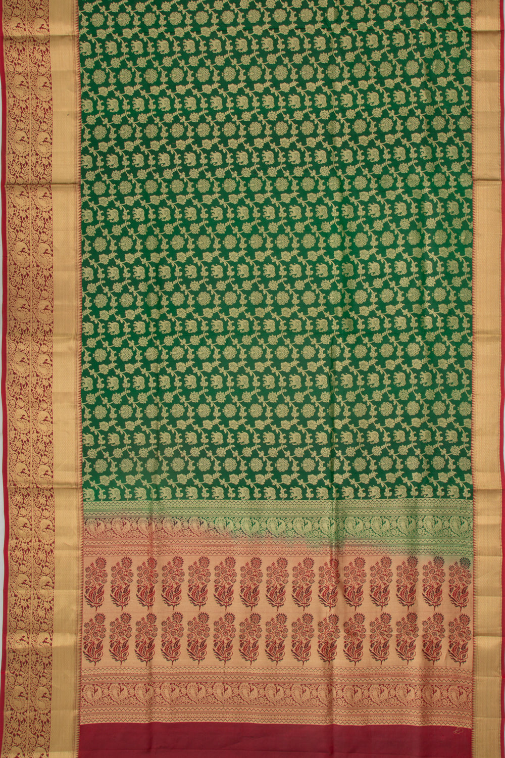 Coimbatore Soft Silk Jaal And Butta Dark Green Saree