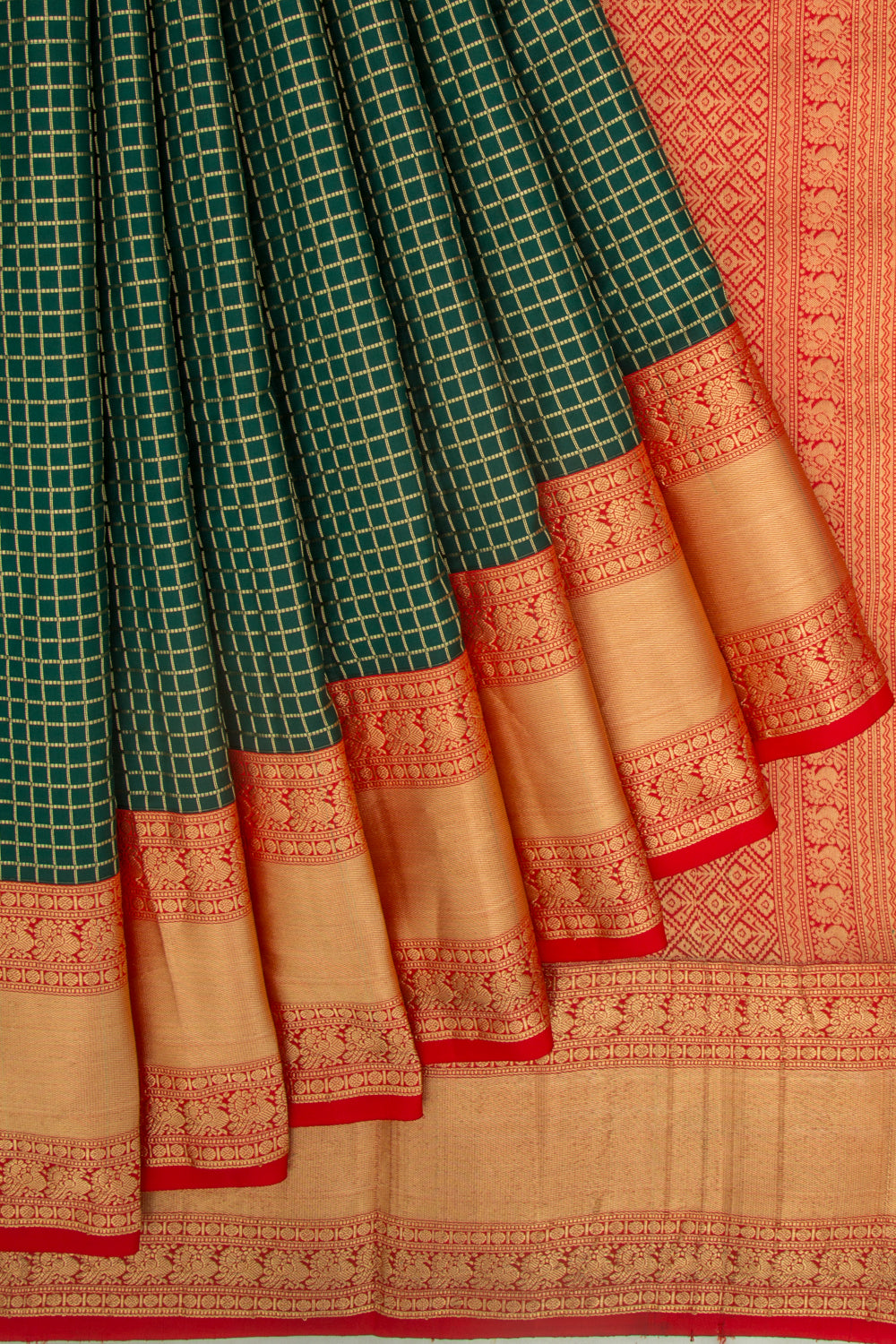 Coimbatore Soft Silk Checks Bottle Green Saree