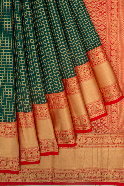 Coimbatore Soft Silk Checks Bottle Green Saree