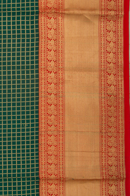 Coimbatore Soft Silk Checks Bottle Green Saree