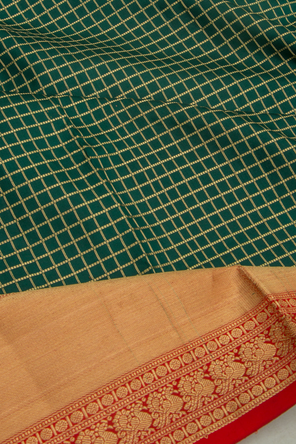 Coimbatore Soft Silk Checks Bottle Green Saree