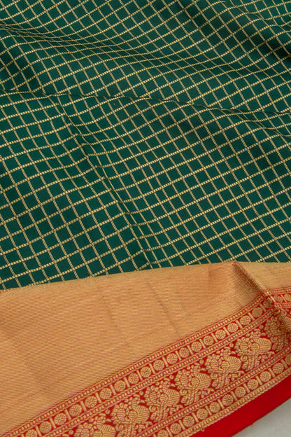 Coimbatore Soft Silk Checks Bottle Green Saree