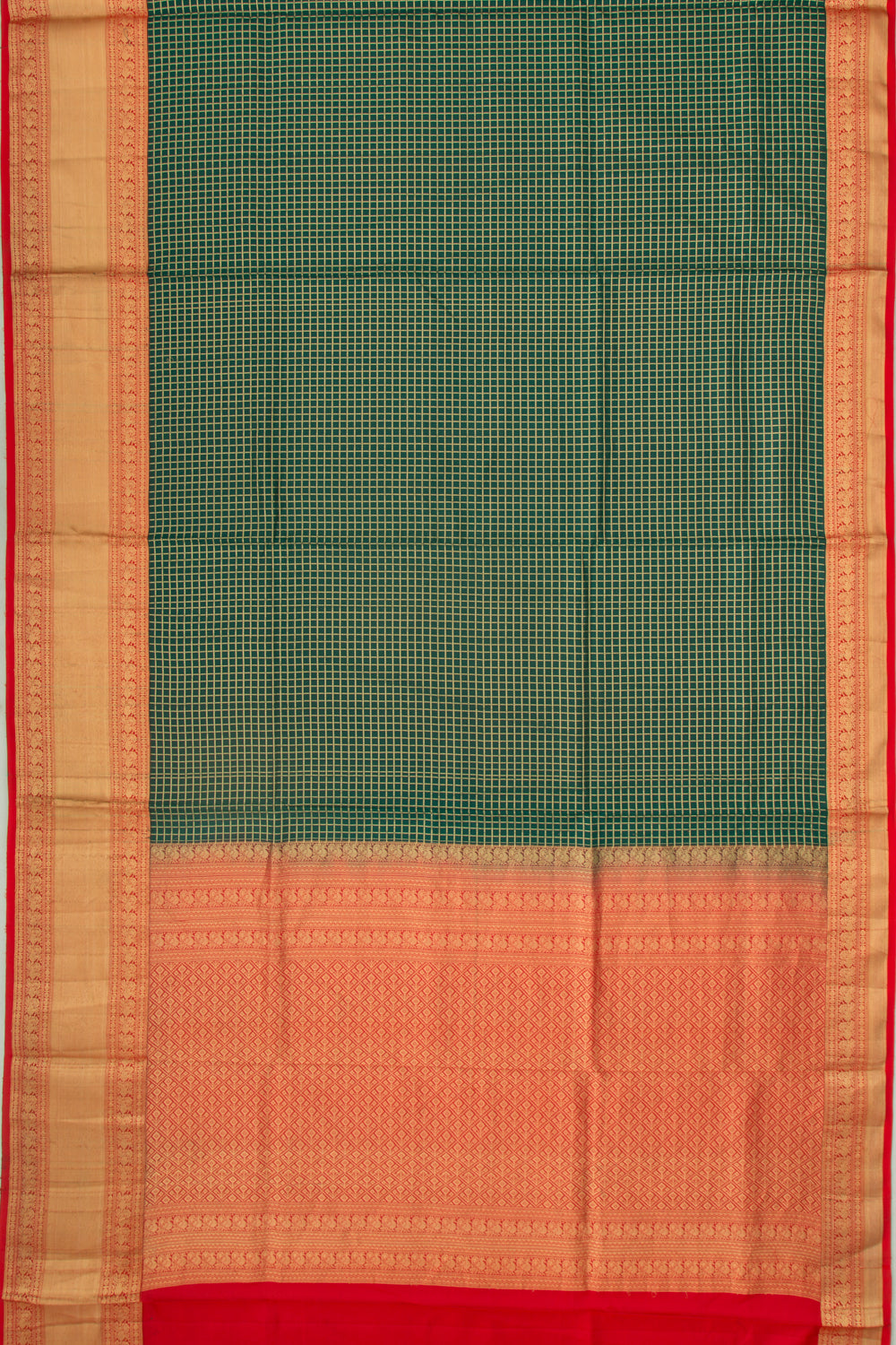 Coimbatore Soft Silk Checks Bottle Green Saree