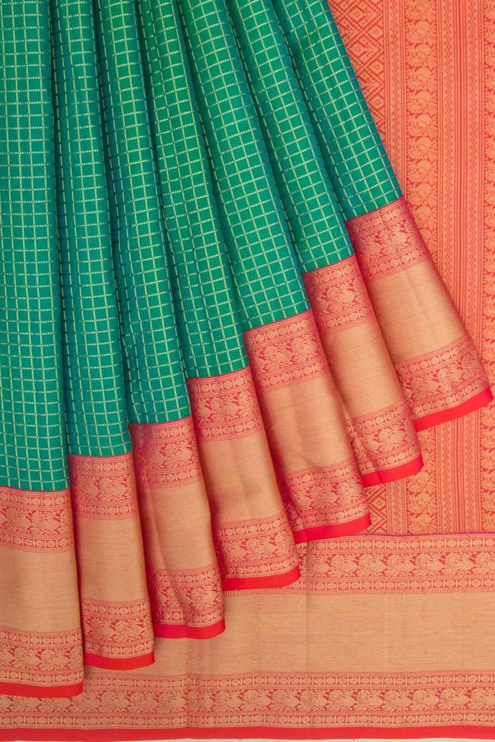 Coimbatore Soft Silk Checks Sea Green Saree