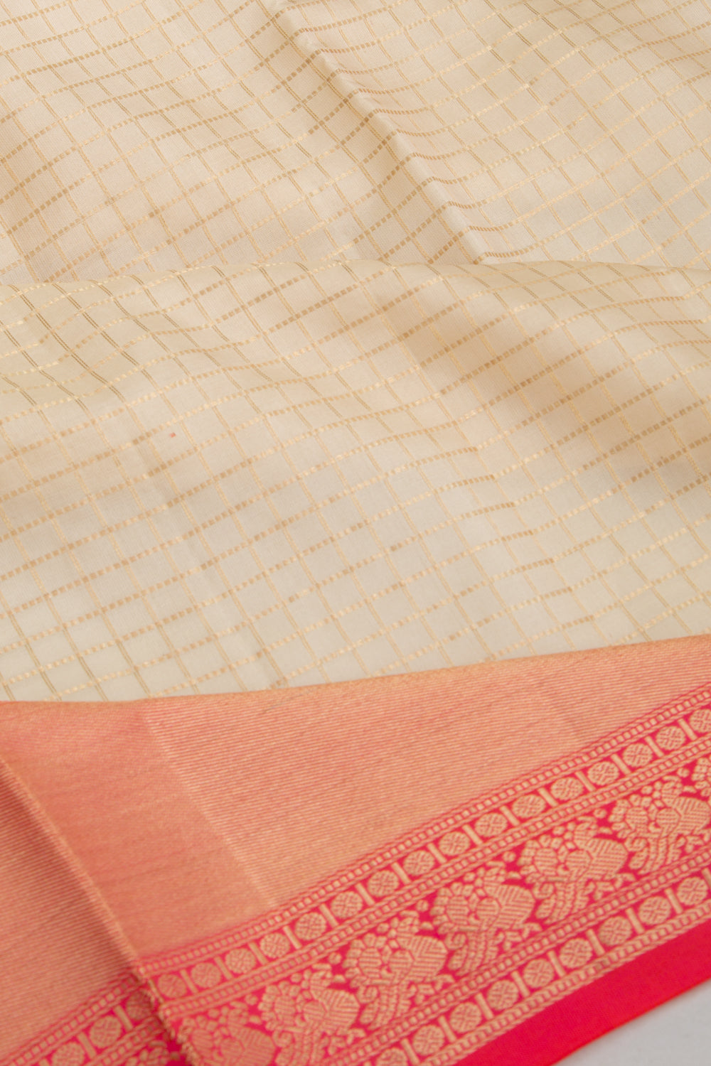 Coimbatore Soft Silk Checks Cream Saree