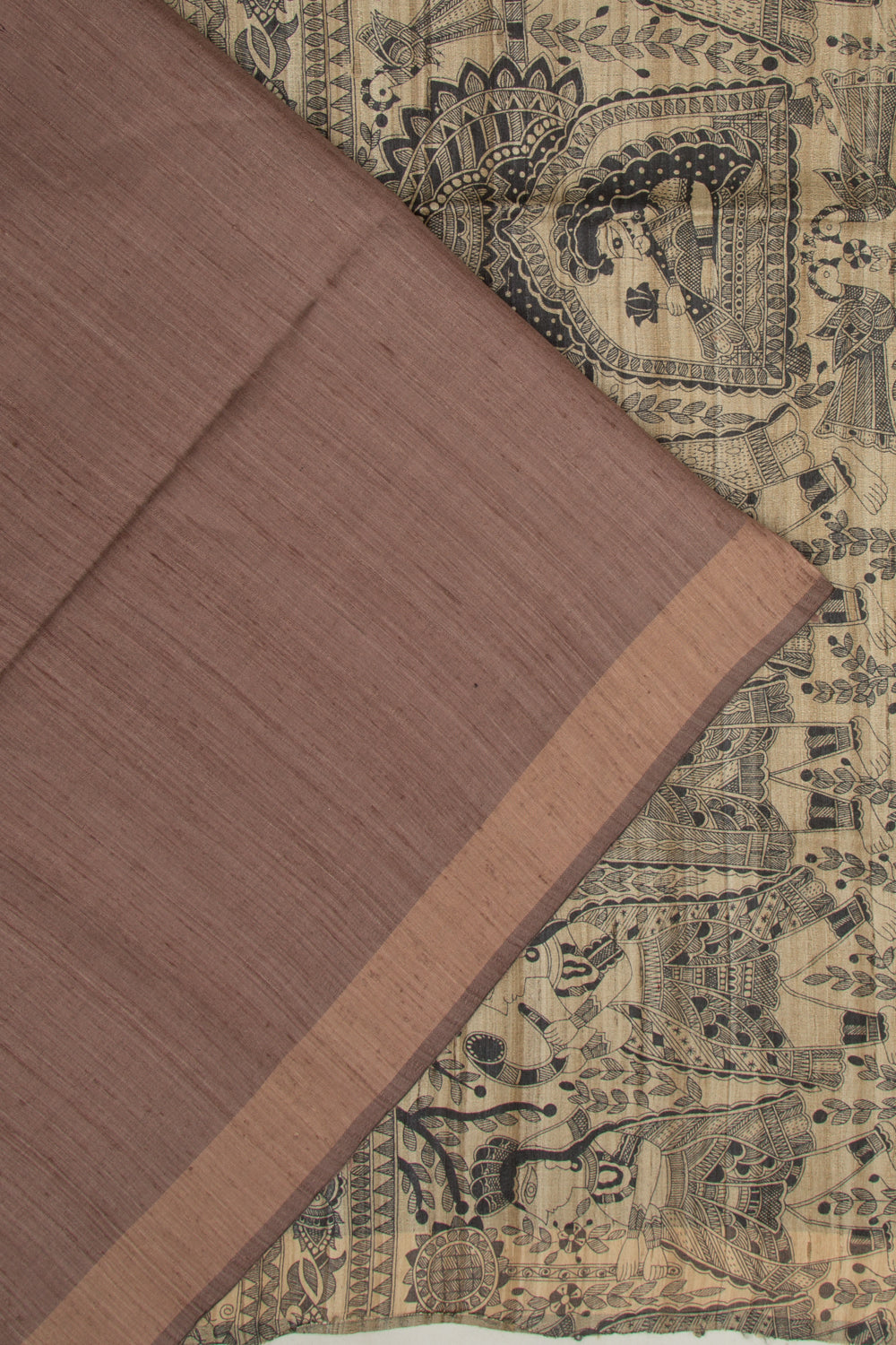 Tussar Plain Choco Brown Saree