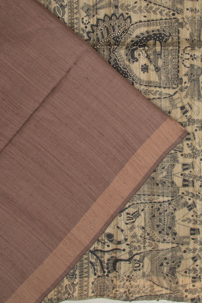 Tussar Plain Choco Brown Saree