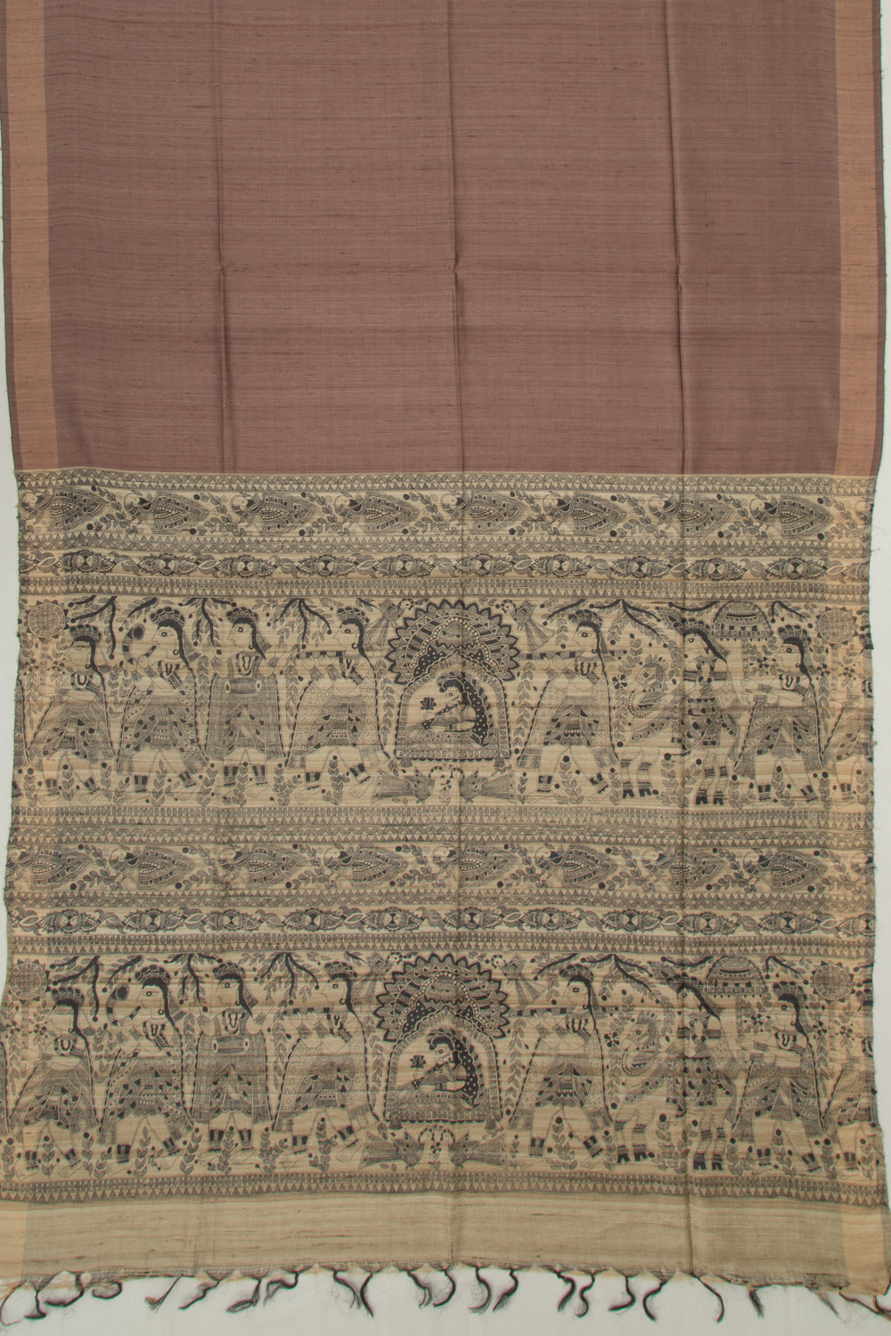 Tussar Plain Choco Brown Saree