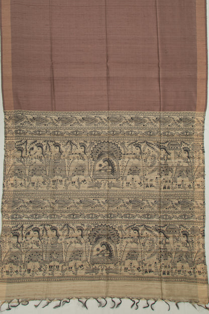 Tussar Plain Choco Brown Saree