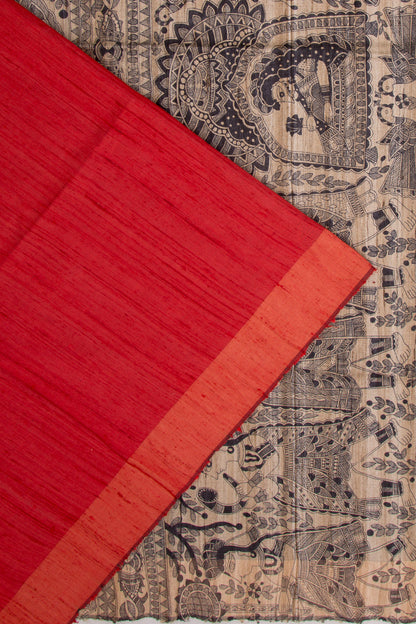 Tussar Plain Red Saree