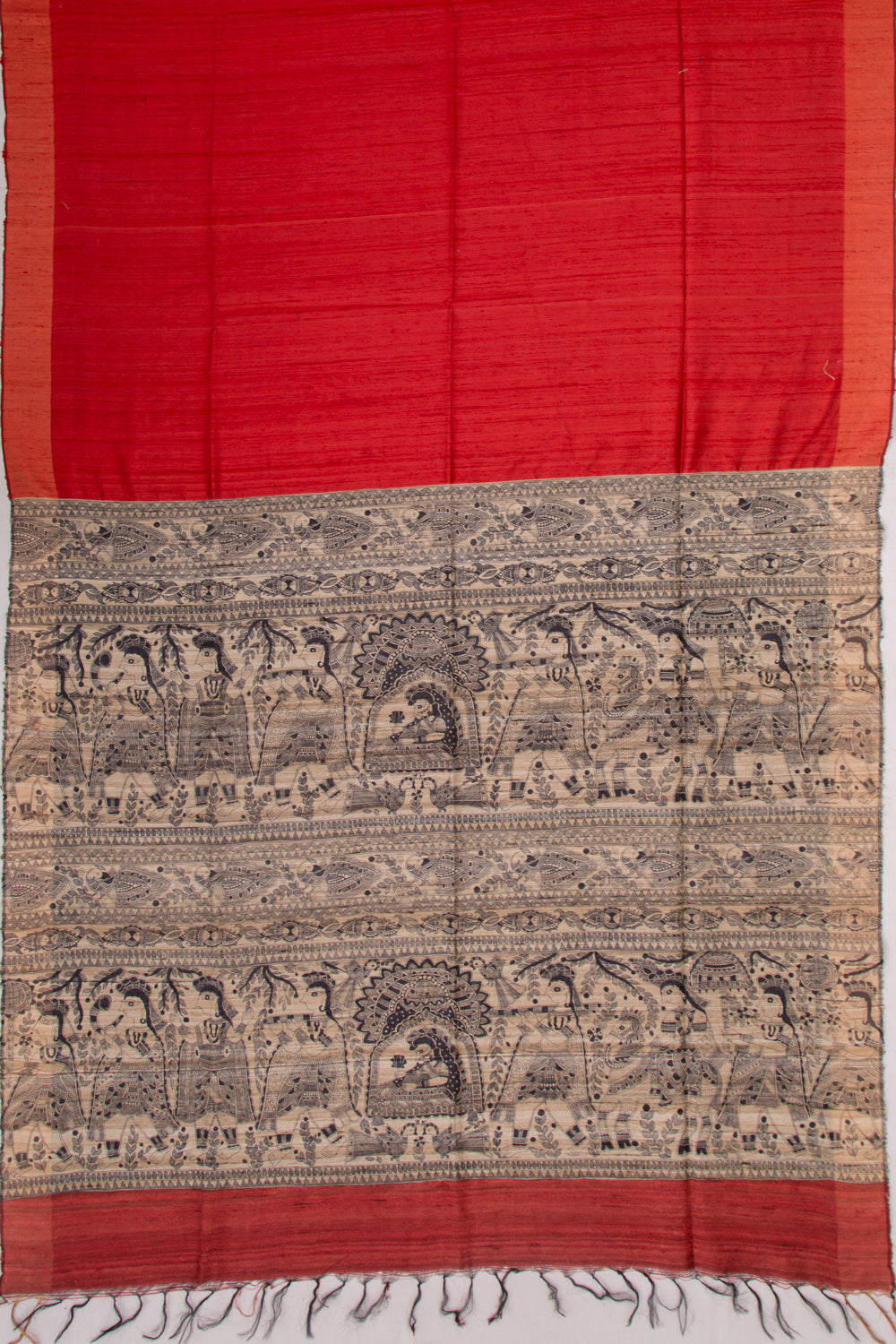 Tussar Plain Red Saree
