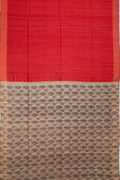 Tussar Plain Red Saree