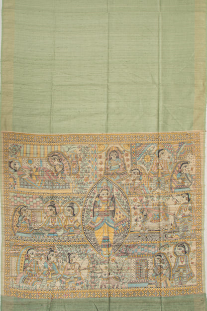 Tussar Plain Pista Green Saree