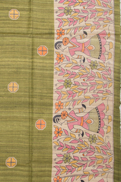 Tussar Butta Green Saree