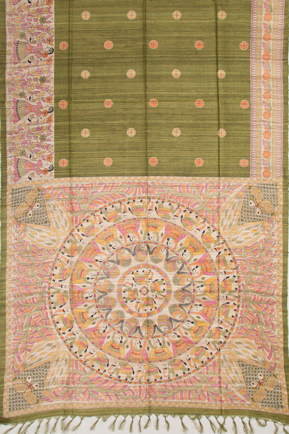 Tussar Butta Green Saree