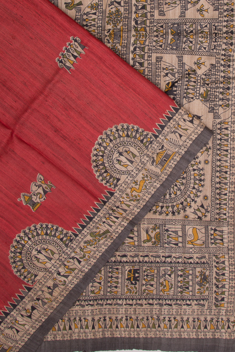 Tussar Butta Red Saree