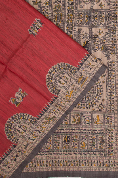 Tussar Butta Red Saree