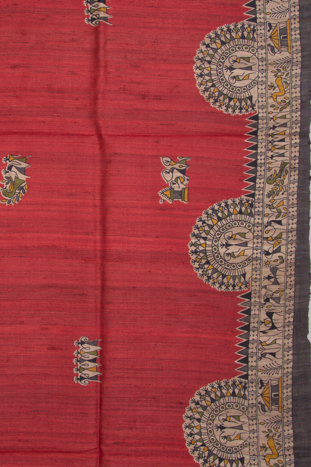 Tussar Butta Red Saree