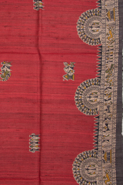 Tussar Butta Red Saree