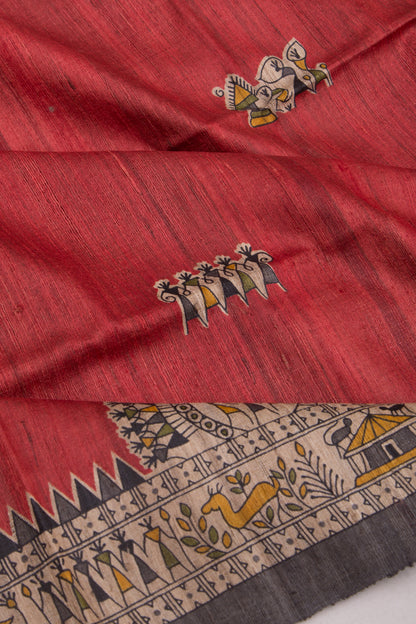 Tussar Butta Red Saree