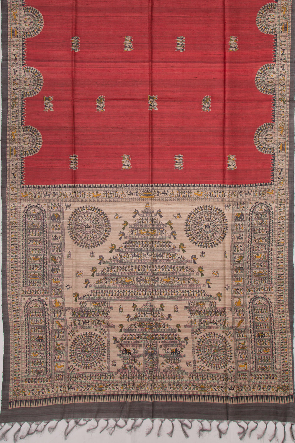 Tussar Butta Red Saree