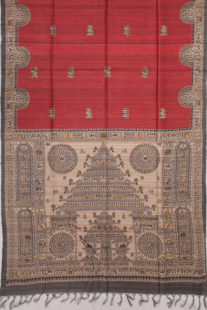 Tussar Butta Red Saree