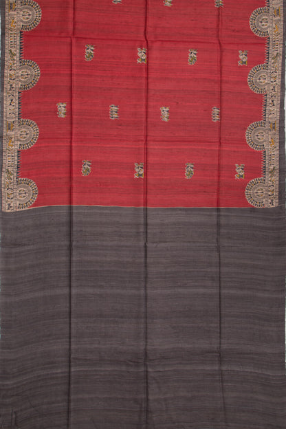 Tussar Butta Red Saree