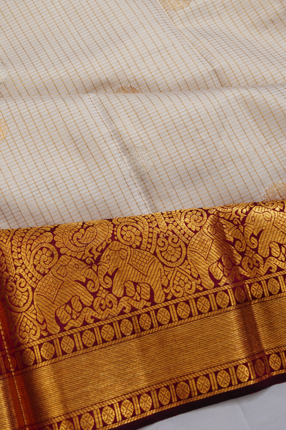 Kanchipuram Silk Checks And Butta White Saree 1212573753