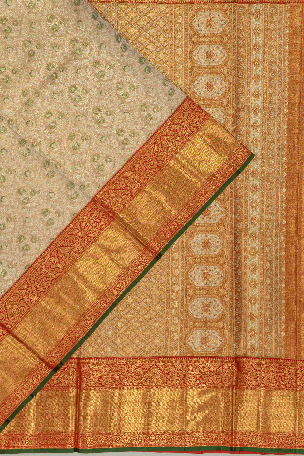 Kanchipuram Silk Tissue Brocade Gold Saree