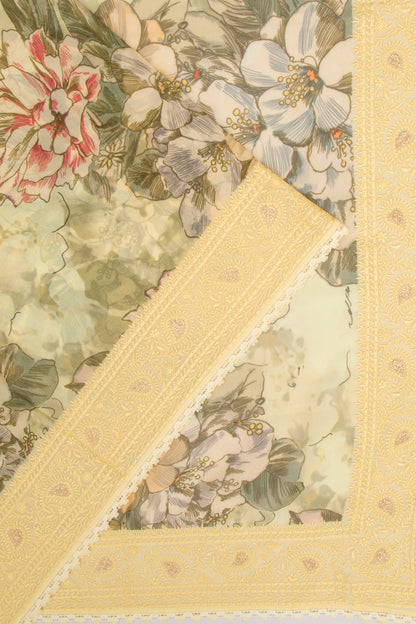 Georgette Floral Printed Yellow Saree