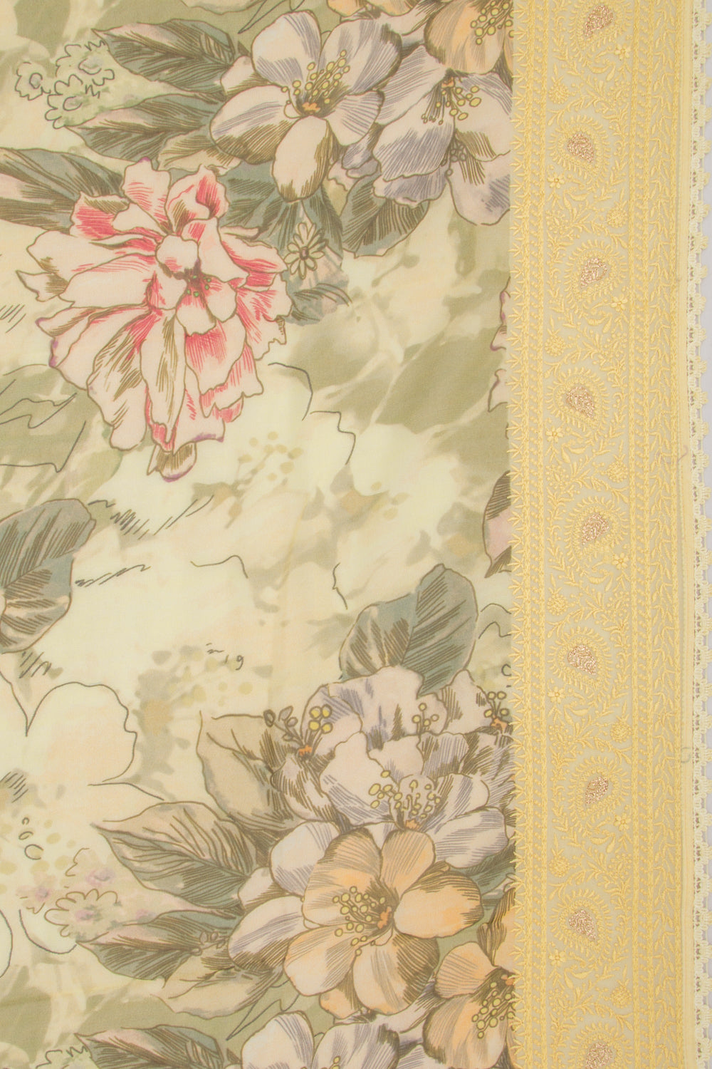 Georgette Floral Printed Yellow Saree