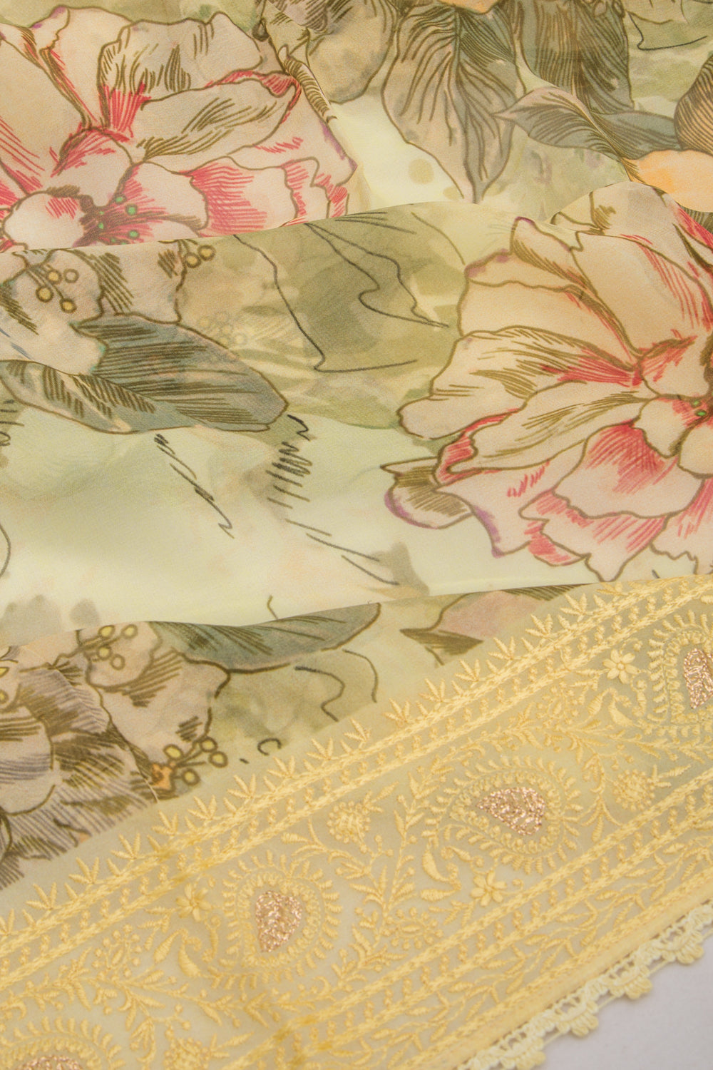 Georgette Floral Printed Yellow Saree