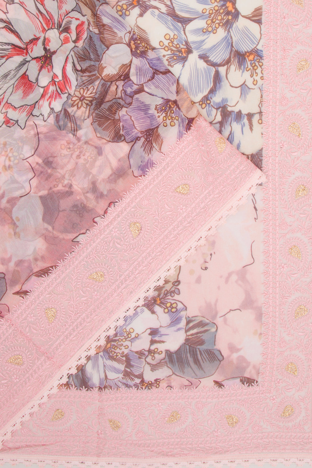 Georgette Floral Printed Baby Pink Saree