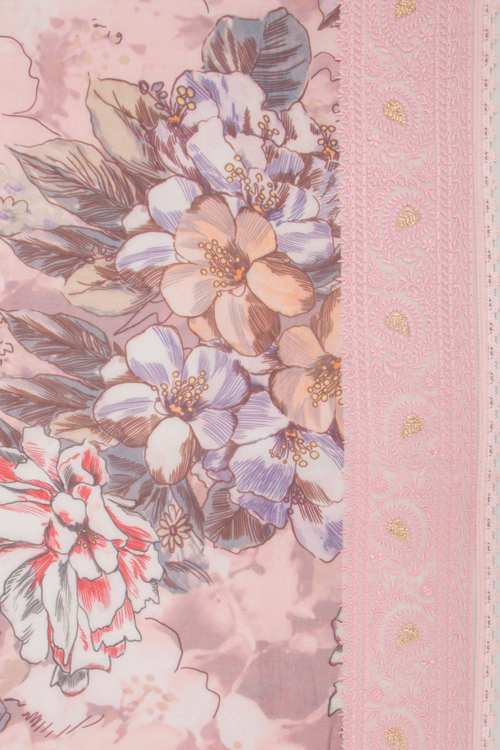 Georgette Floral Printed Baby Pink Saree