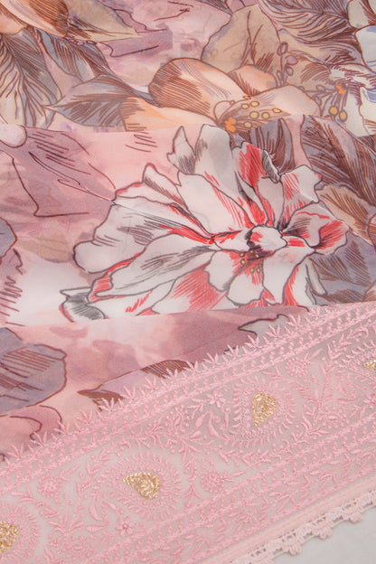 Georgette Floral Printed Baby Pink Saree