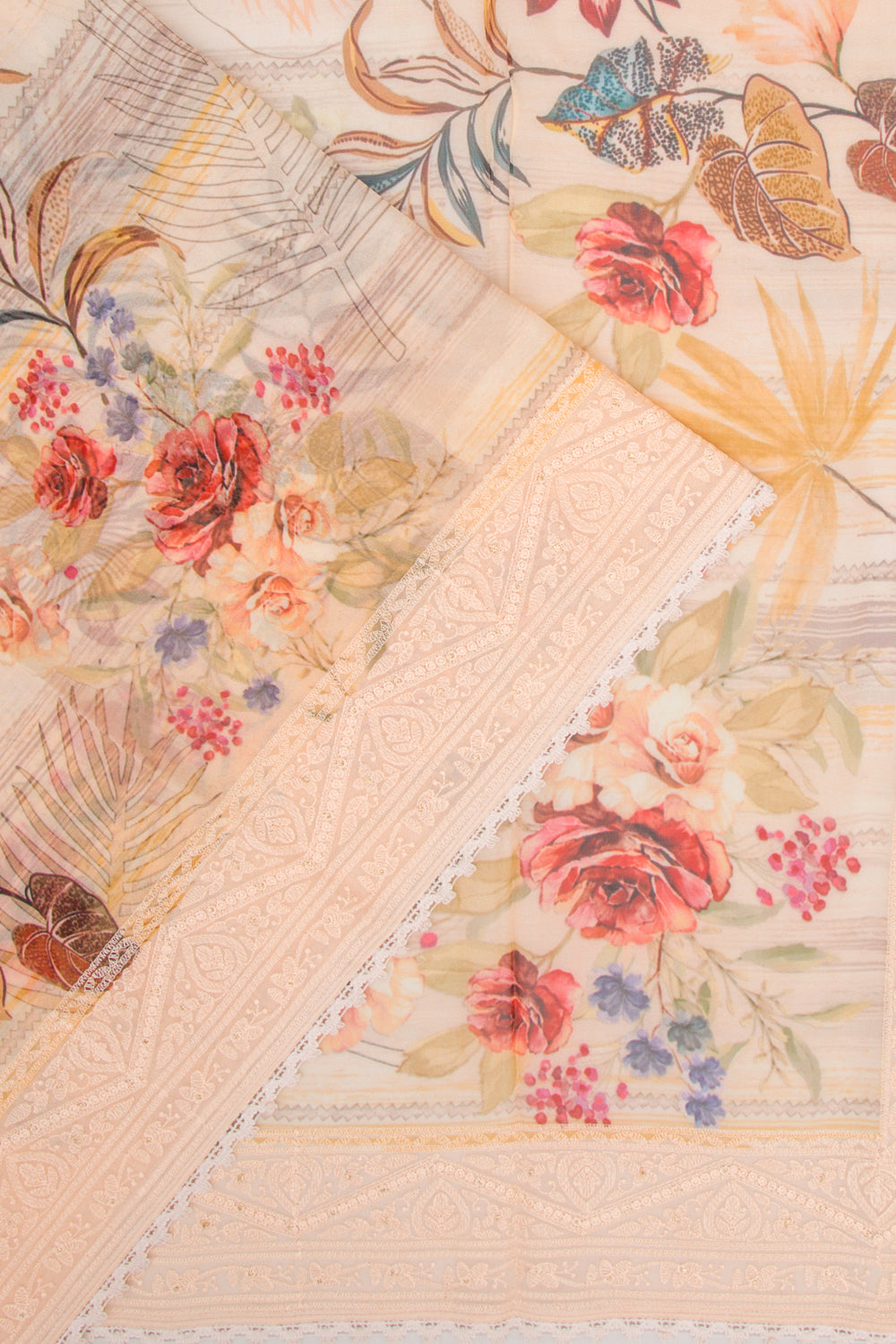 Georgette Floral Printed Pastel Orange Saree