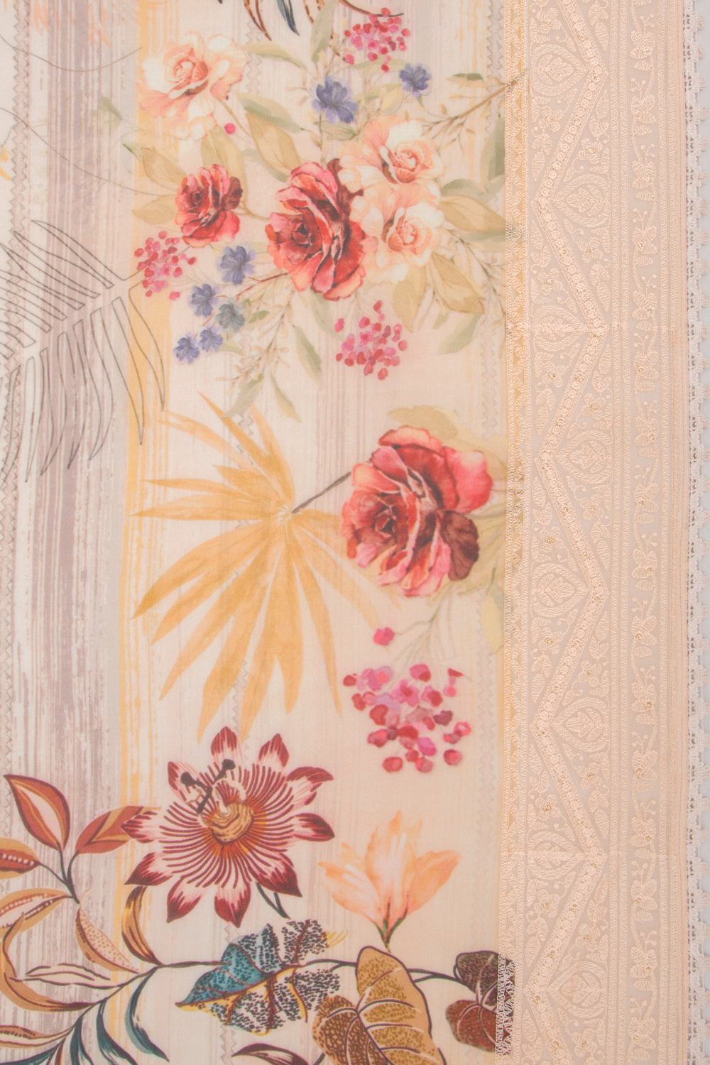 Georgette Floral Printed Pastel Orange Saree