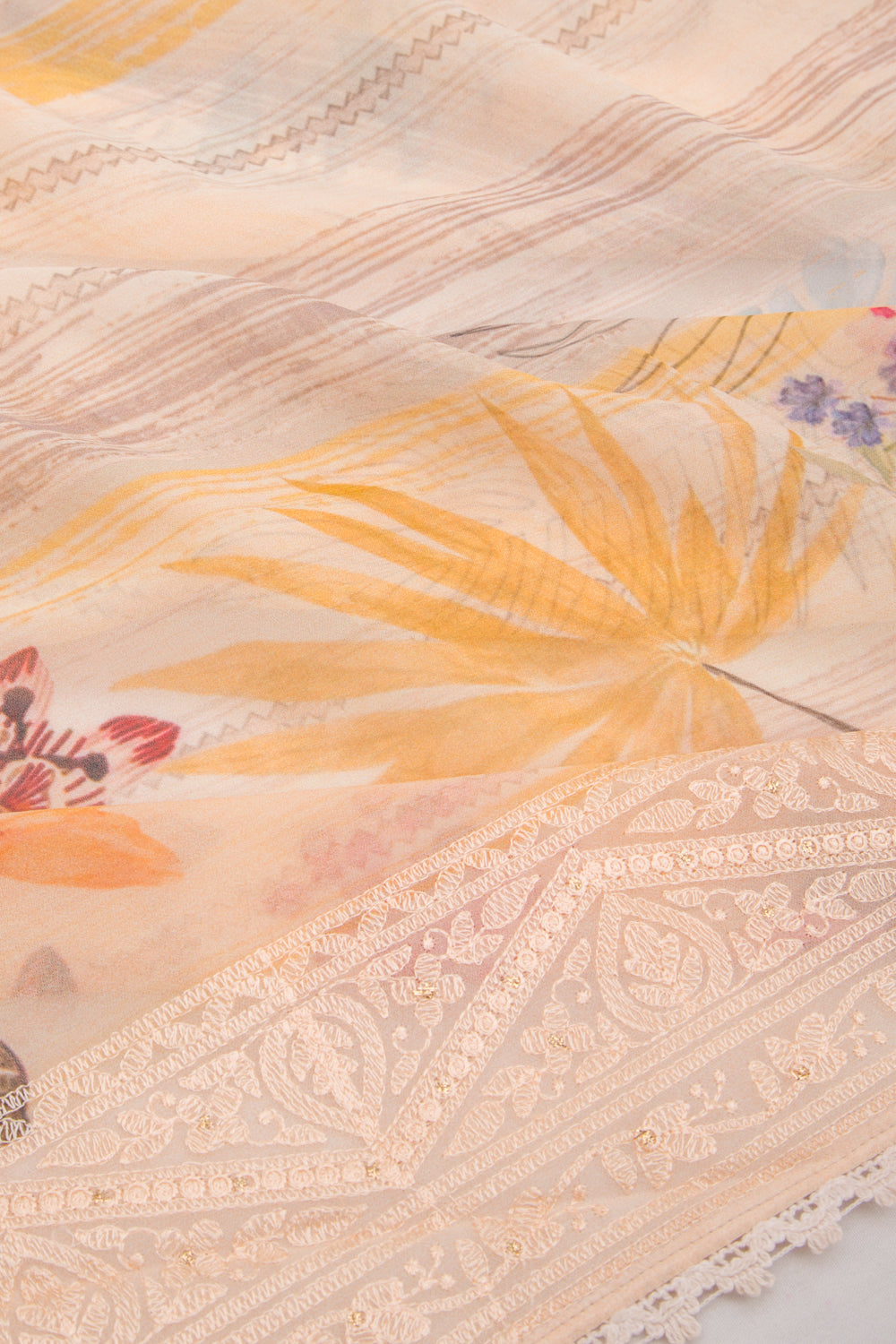 Georgette Floral Printed Pastel Orange Saree