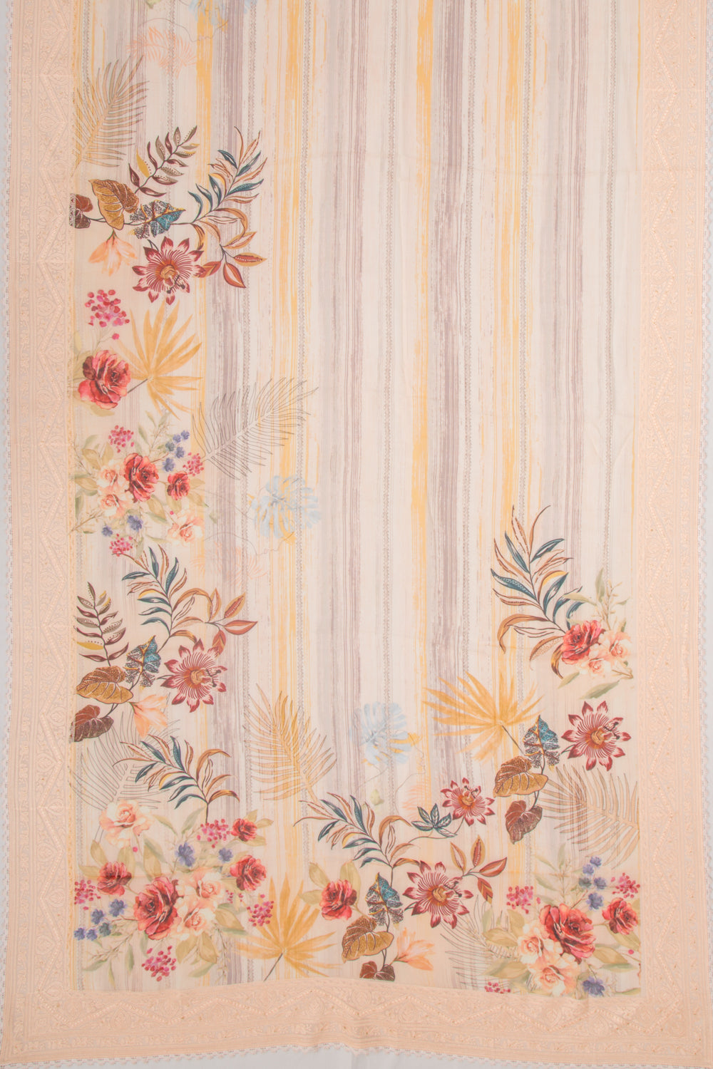 Georgette Floral Printed Pastel Orange Saree